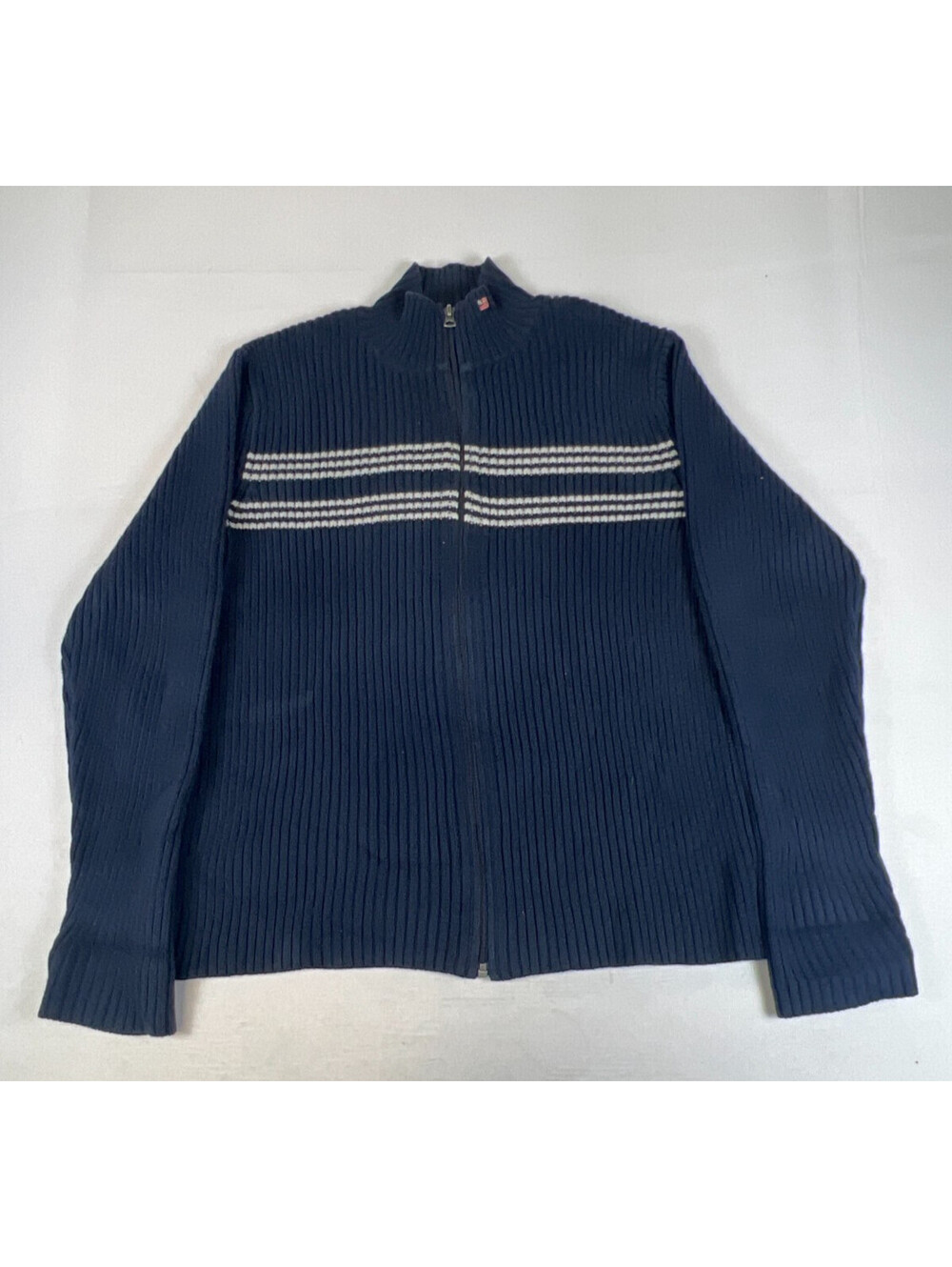 Polo Jeans Co. Ralph Lauren Men's M Navy Blue Full Zip Ribbed Cotton Sweater
